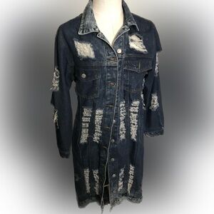 Thrill Jeans Super Torn Long Coat Size Small